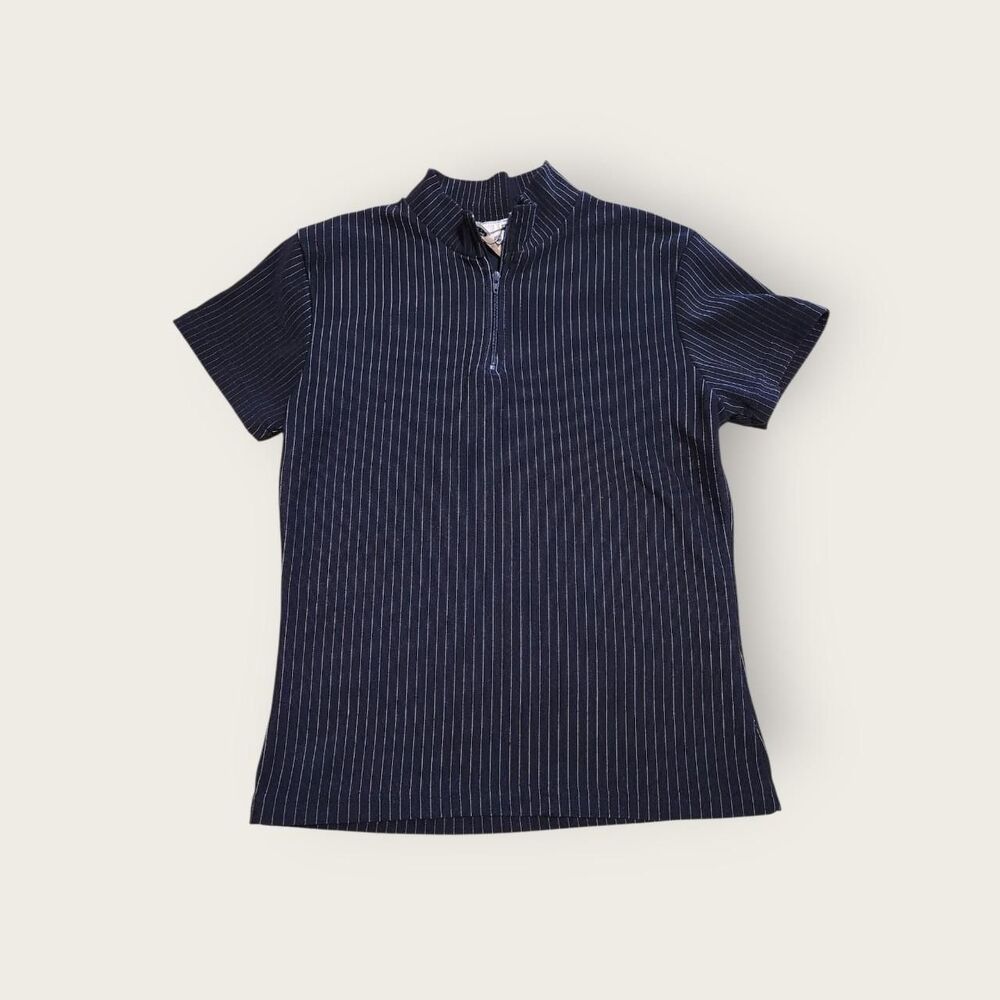 Vintage 90s Timeless navy pinstriped mockneck zip up baby tee